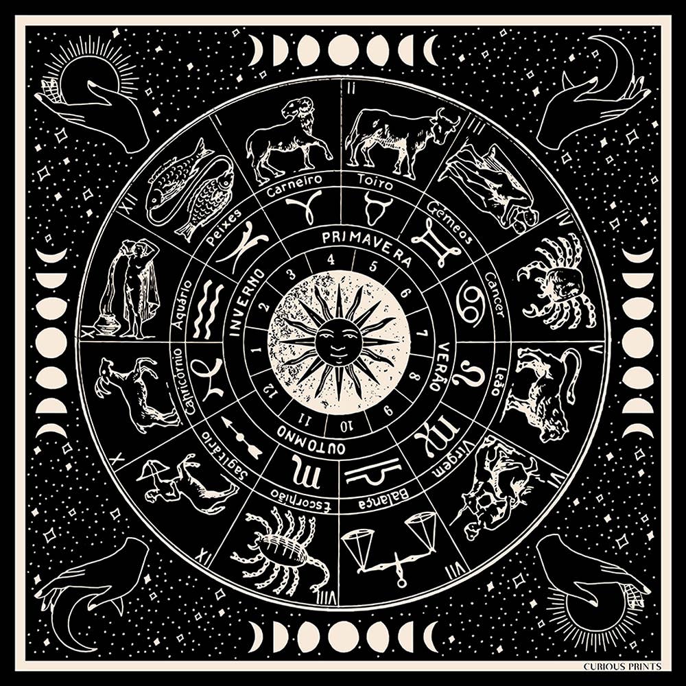 100% Silk Scarf Signs of the Zodiac Astrology Bandana
