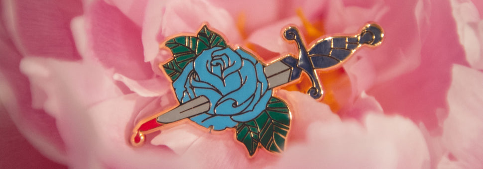 Blue Bleeding Rose Pin