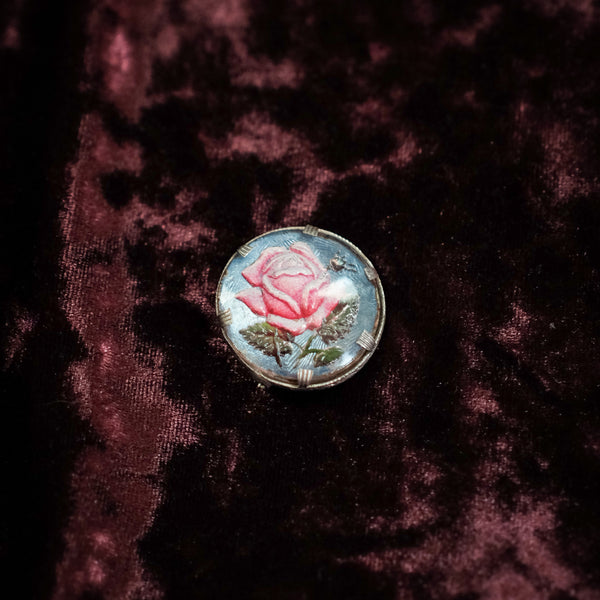 Antique Goofus Glass Pink Rose Brooch