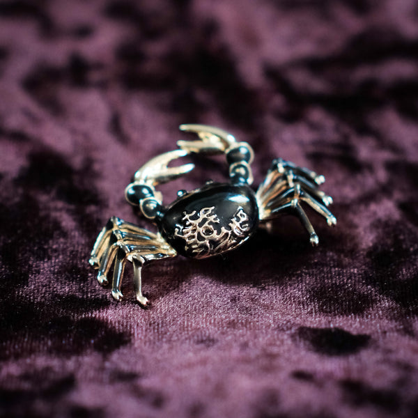 Vintage Black and Gold Crab Brooch