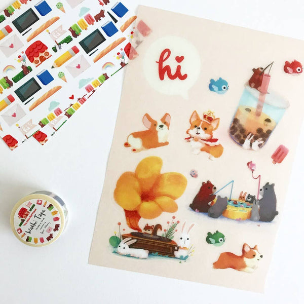 Corgi Boba Washi Stickers