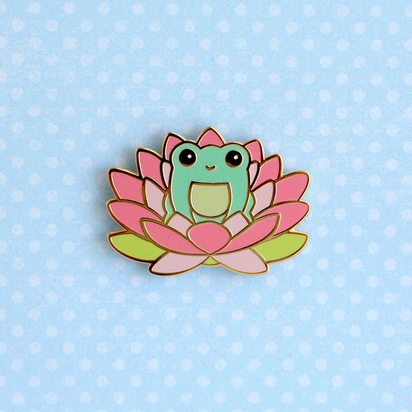 Pink Lotus Flower Frog Enamel Pin