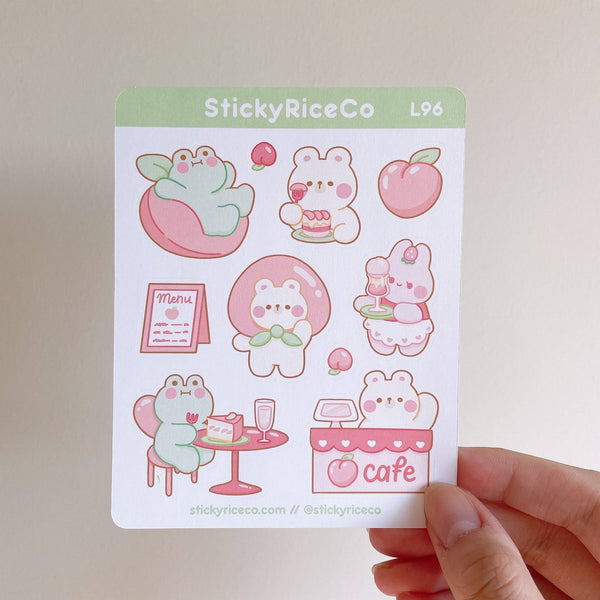 Peach Fruit Cafe Bear Bunny Frog Cute Pastel Stickers