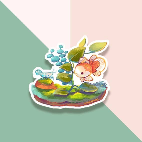 Oranda and Shrimp Vinyl Sticker