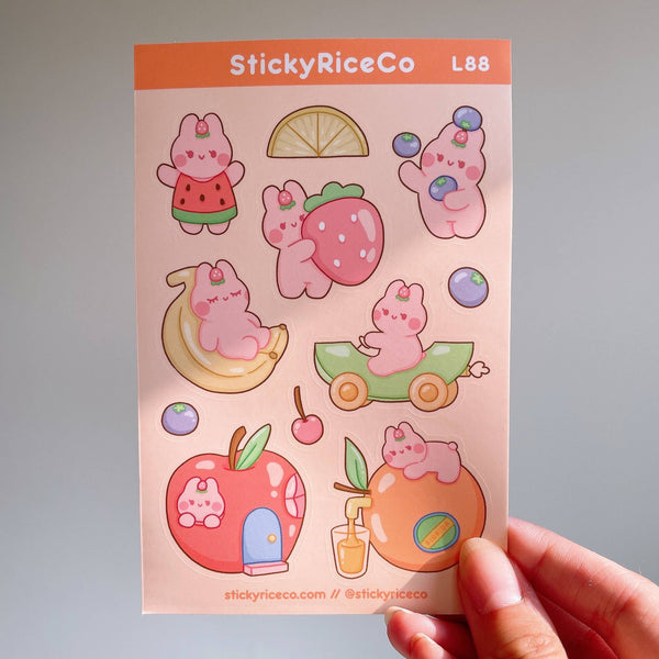 Fruits with Cute Bunny Luxe Matte Vinyl Stickers