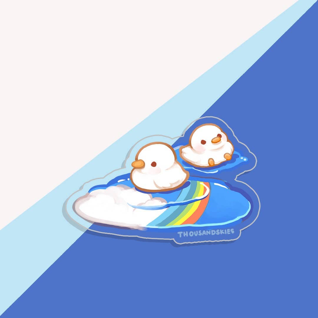 Ducklings in Rainbow Puddles Vinyl Sticker (Holographic)