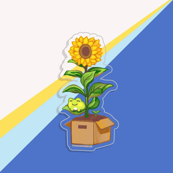 Sunflower Froggie Vinyl Sticker (Transparent)