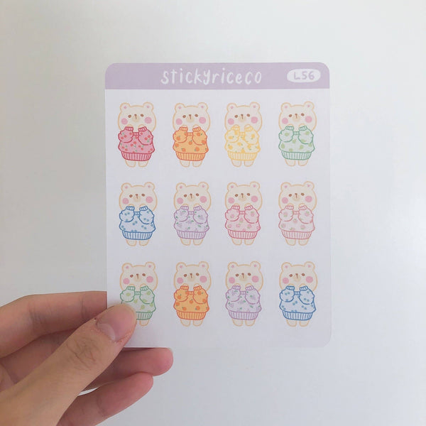 Cute Bear in Cozy Fruit Sweaters Deco Sticker Sheet