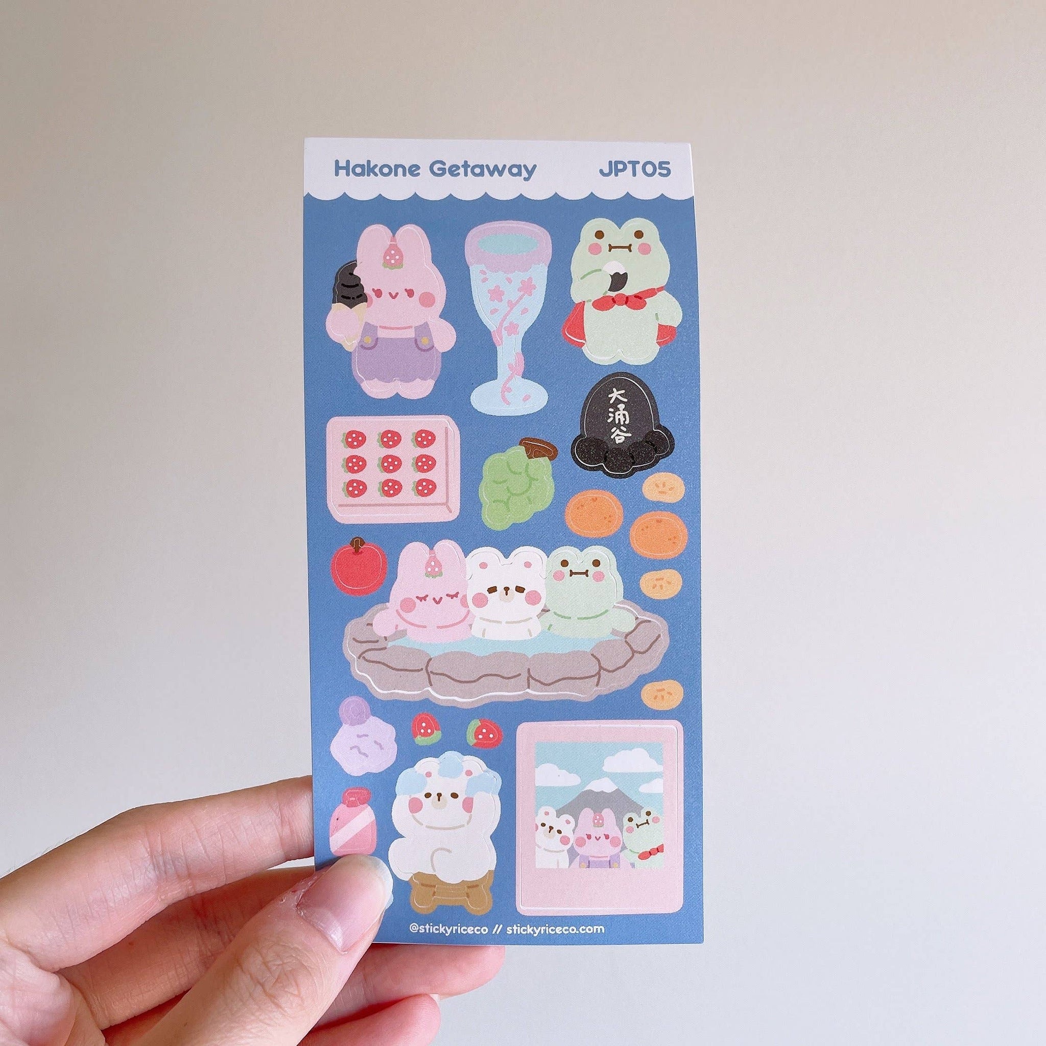 Japan Travel with Cute Characters Bear Bunny Frog Stickers