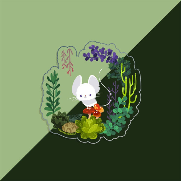 Little Mouse & Succulent Wreath Vinyl Sticker (Transparent)