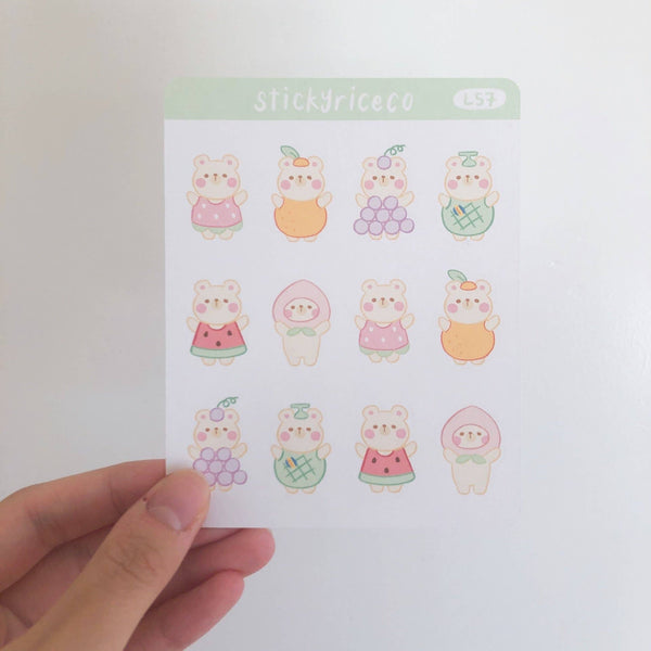 Cute Bear Fruit Costume Deco Sticker Sheet